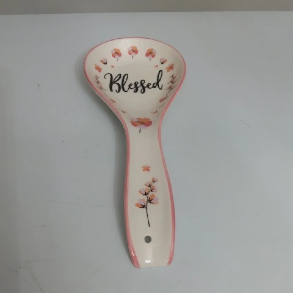 Floral Spoon Rest with 'Blessed' Design, NWOT